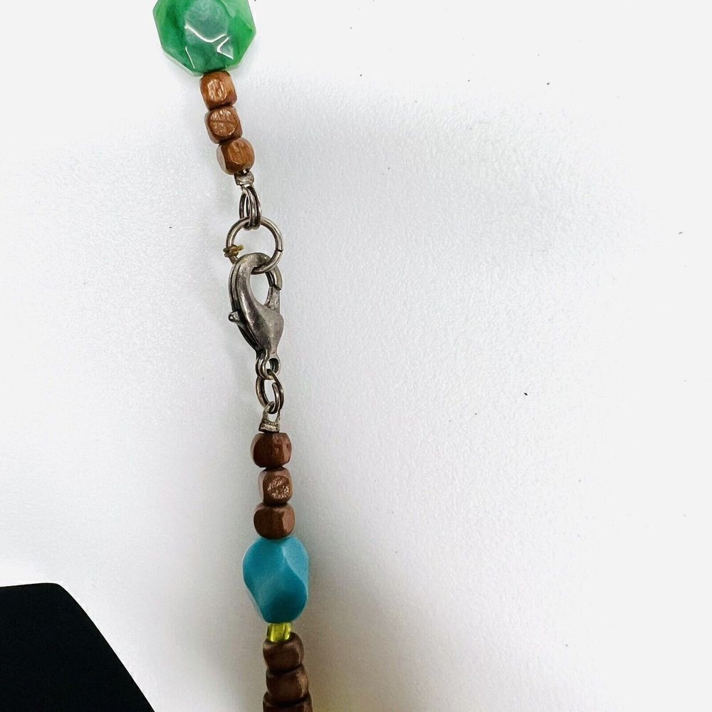 Vintage Lucite Wood Silver Beads Tibetan Necklace Mixed Media Chunky Beads 4009 - Picture 6 of 13